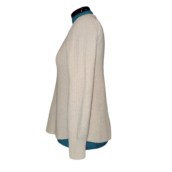 ATHLETA women's M Cream Wool blend knit SIERRA CREW Cable Knit Preppy SWEATER - Picture 3 of 6